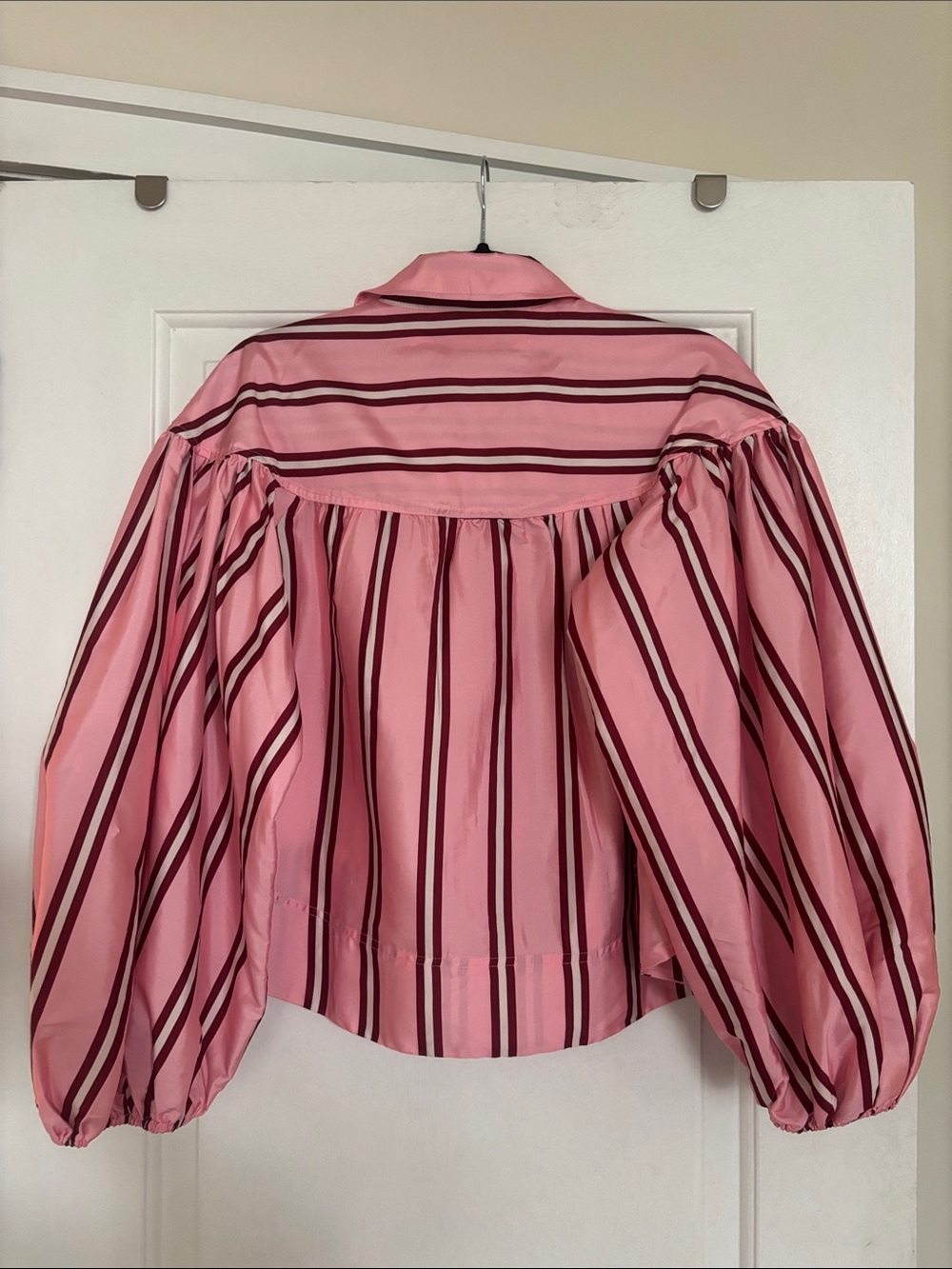 Pernille Rosenkilde for Anthropologie Puff-Sleeve Cropped Blouse, Pink Stripe, S - Picture 5 of 9